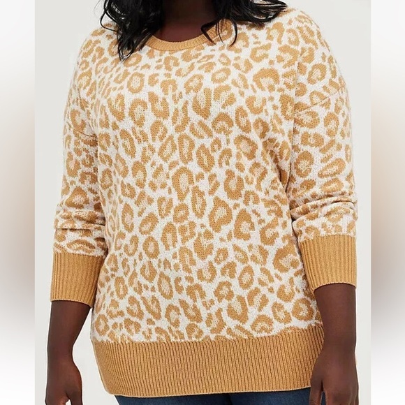 TORRID Drop Shoulder Popcorn Camel Leopard Tunic Length Sweater Women’s Plus 3X - Picture 1 of 11